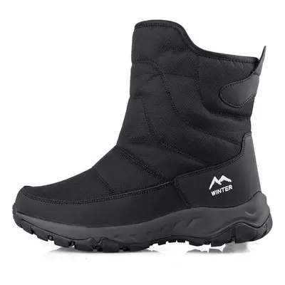 (black, 44) Men&apos;s Zipper Waterproof Casual Snow Boots Thickened Warm Cotton Shoes Antiskid 