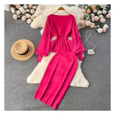 (rose red, One Size) Sets Two Pieces High Waist Women Casual Fashion Autumn Winter Khaki Ins Clo