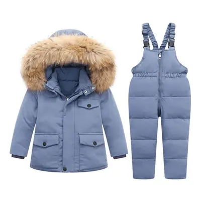 (aero, 90(24M)) 2pcs Winter Jackets For Kids Snowsuits Girl Hooded Duck Down Parka Coat Boy Real