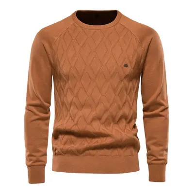 (chocolate, 50-60 kg) Aiopeson Argyle Men&apos;s Basic Pullover Solid Color O-neck Knitted Male 