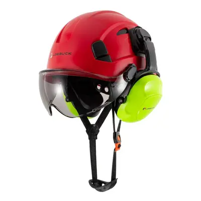 (Red +D Suit) Loebuck American Style Construction Work Safety Helmet With Goggles And Noise-redu