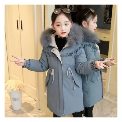 (blue, 140cm) Girls&apos; Thick Cotton Coat Children&apos;s Winter Warm Cotton Coat Stylish Mid-