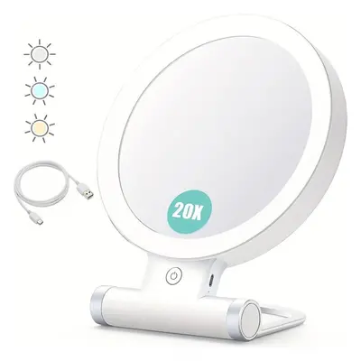 (9 Inch 20X) Illuminated Magnifying Glass 20x, Double Sided Table Top Mirror With Adjustable Fol