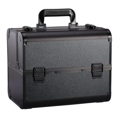 (black) Portable Lockable Aluminium Hard Make Up Travel Storage Box, Cosmetic Beauty Vanity Case