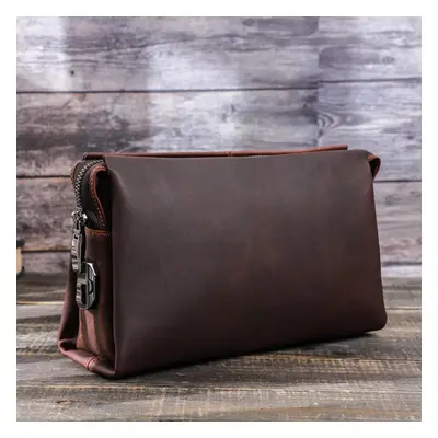 (coffee) Contact&apos;s Men Clutch Bag Large Capacity Genuine Leather Men Wallets Cell Phone Poc