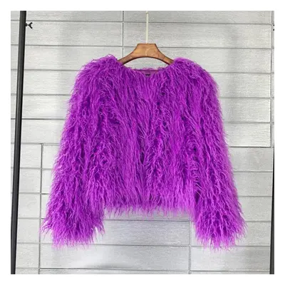 (purple, S) Color Women&apos;s Fur Coat Colorful Fluffy Pink Lamb Fur Faux Fur Coat Sheepskin Co