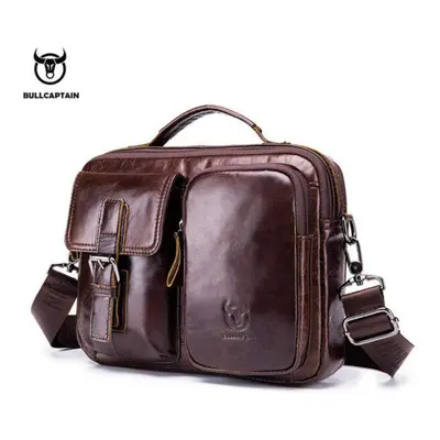 (coffee) Bullcaptain New Genuine Leather Men Crossbody Bag Male Briefcase Messenger Bag Casual B