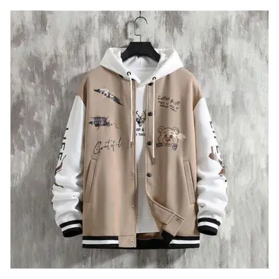 (beige, M) Fashion Men&apos;s Baseball Coat Loose Casual Jacket