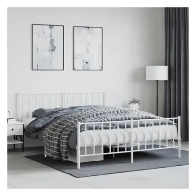 vidaXL Metal Bed Frame without Mattress with Footboard?White 160x200cm