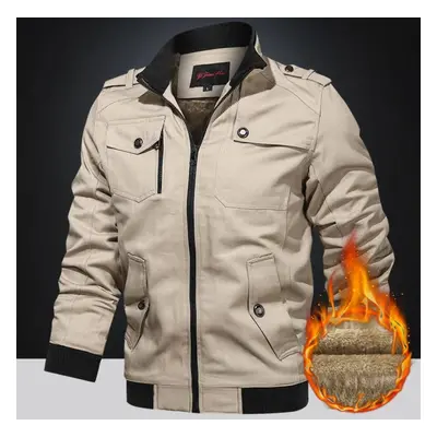 (light khaki, XL) Spring And Autumn Men&apos;s Casual Jacket Stand Collar Jacket Men Workwear Ja