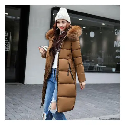 (brown, M) Winter Coats Women Down Jackets Long Solid Color Coat Female Jacket Thick Warm Outerw