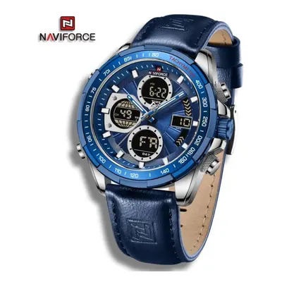 (Silver And Blue, 260mm) Naviforce NF9197L Doul Display Men&apos;s Watches Quartz Waterproof LED