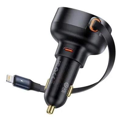 (black) Baseus Enjoyment Pro Car Charger U+retractable Ip Cable 55w