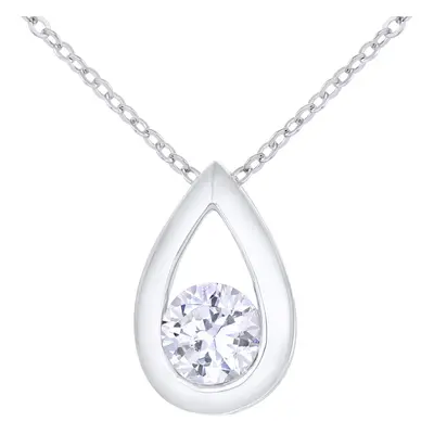 Jewelco London 9ct White Gold Round 0.45ct Cubic Zirconia Teardrop Pendant Necklace inch 46cm - 