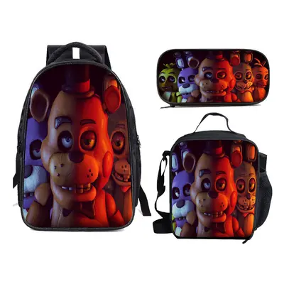 (05, 3PCS) Five Nights at Freddy's School Bag Backpack Lunch Bag Pencil Case Kid Gifts