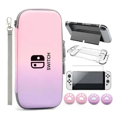 (Pink purple) Carrying Travel Case Game Storage Bag for Nintendo Switch OLED Protective Portable