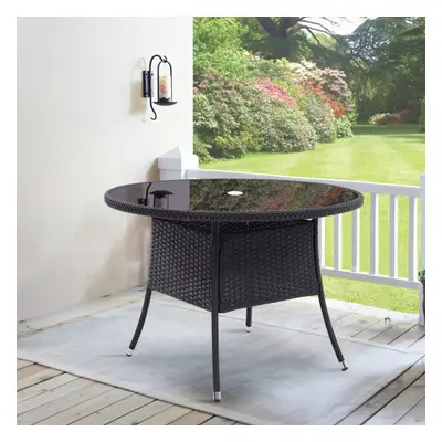 (Black Table Only) Garden Furniture Set Rattan Table Chairs Outdoor Patio Table +Parasol Hole