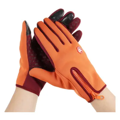 (Orange, M) Winter Bike Gloves Thermal Touch Screen Windproof Work Gloves Outdoor Cycling