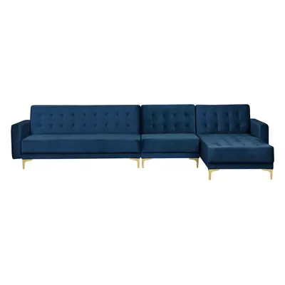 Left Hand Modular Velvet Sofa Navy Blue ABERDEEN