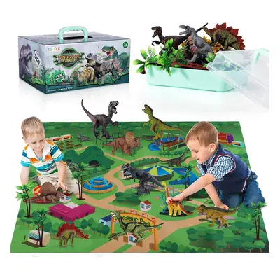 TEMI Dinosaur Toy Figure with Activity Play Mat & Trees, Educational Realistic Dinosaur Playset 