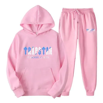 (Pink, S) Jogging Suit For Men And Women, Tracksuit With Trapstar Print, Unisex Sports Suit Set,