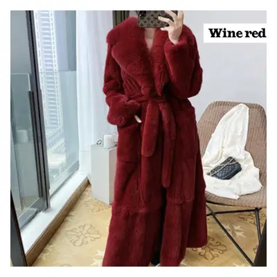 (wine red, 5XL) Winter Women Fashion Coat Color Plus Size Coat Luxury Jacket Fur Coat Ladies War