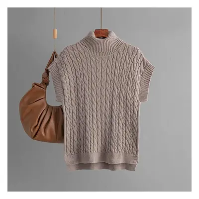 (khaki, One Size) Women Autumn Winter Solid Color Causal High Collar Top Long Sleeve Knitwear Kn