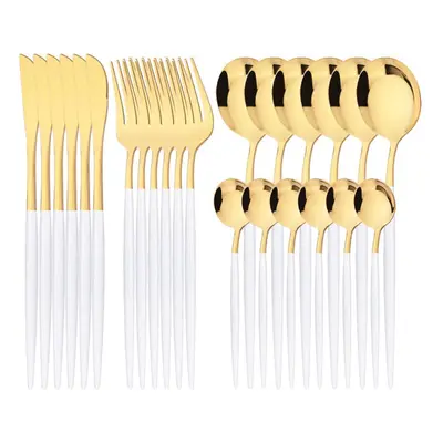 (white,gold, 24PCS) Luxury 24pcs Rose Gold Dinnerware Set Knife Fork Spoon Cutlery Set With Gift