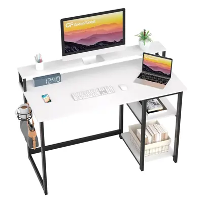 (100 x cm, White) Computer desk with full monitor stand, cm home office desk with reversible sto