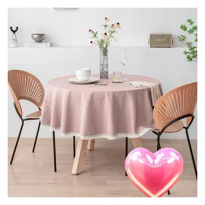 (pink, Round 180cm) Solid Color Linen Large Round Tablecloth Waterproof And Oil-proof Cloth Art 