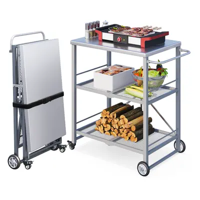 (Grey) YODOLLA Foldable Stainless Table Dining Cart