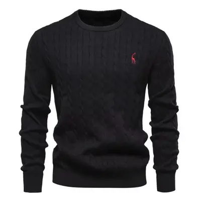 (black, 75-85 kg) Aiopeson Mens Giraffe Embroidery Cotton Sweaters Round Neck Classic Twist Patt