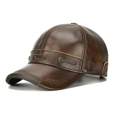 (brown, cm) Northwood Genuine Leather Winter Caps Adjustable Men&apos;s Baseball Cap Cowhide Rea