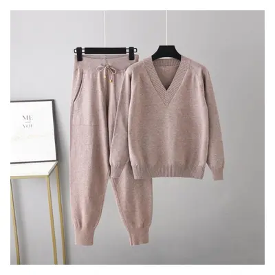 (coffee, One Size) Autumn And Winter Women&apos;s Sweater Harem Pants Set Casual Sweater Pullove