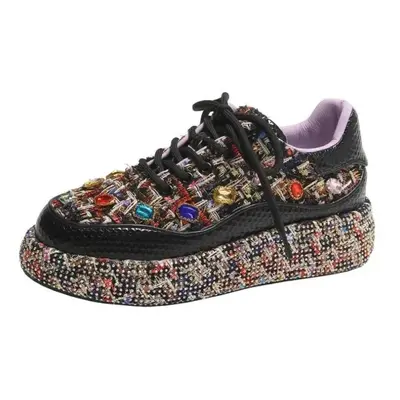 (black, 35) Fashion Colorful Handmade Diamond Inlaid Women Board Shoes New Fashion Versatile Rhi