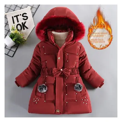 (red, 140cm) Girls&apos; Winter Clothing Velvet Padded Thickened Coat Fashion Girl Cotton-padded