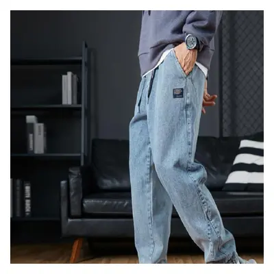 (blue, M) Spring Summer Cargo Jeans Men Streetwear Denim Jogger Pants Men Baggy Harem Jean Trous