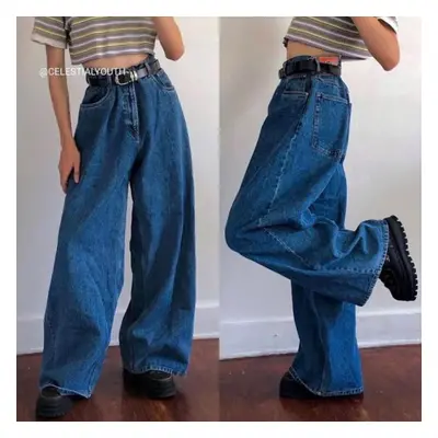 (dark blue, L) Border Wide Leg Pants For Classic High-waisted Jeans And Loudspeaker Pants