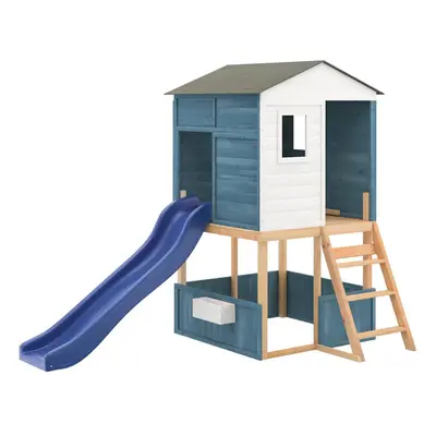 vidaXL Outdoor Playset White and Blue Solid Wood Fir playset wooden playset