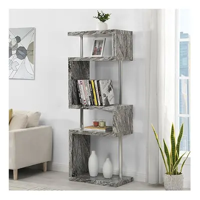 Miami High Gloss Grey Shelving Unit In Melange Marble Effect