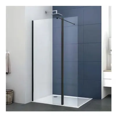 (900mm Screen With 300mm Flipper) Walk In Shower Screen Black or Enclosure Flipper Wet Room 8mm 