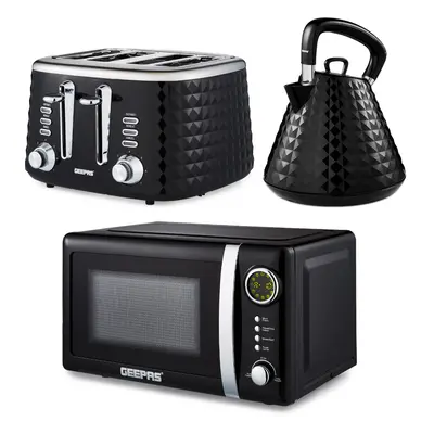 (Black) GEEPAS Electric Kettle, Toaster & Microwave Set