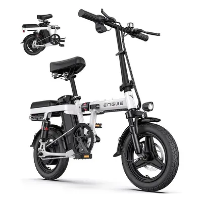 (White) ENGWE T14 Folding Electric Bike 14' Tires Portable E-bike, 48V 10Ah Removable Battery, k