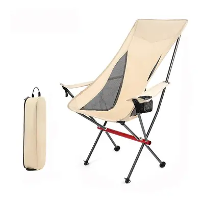 (Beige) Portable Camping Moon Chair Lightweight Aluminum Folding Picnic Beach Chairs Outdoor Tra