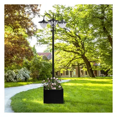 Outsunny 3-head LED Solar Light Lamp Street Light Post with Planter Base, Black