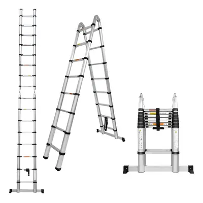 (3.8M(1.9M+1.9M)) Telescopic A-Frame Ladder with Stabilizer Bar Aluminium Stepladder Max Capacit