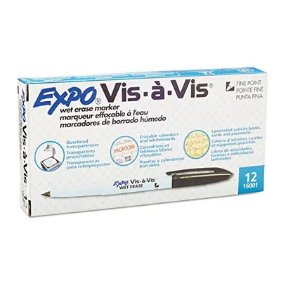 Expo Vis-a-Vis Wet-Erase Marker, Fine Point, Black Ink, Dozen (SAN1600