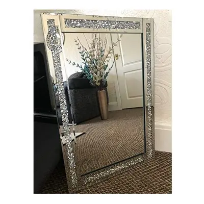 CRUSHED JEWEL WALL MIRROR LOOSE DIAMANTE NEW CRYSTAL SQUARE DECOR MIRROR GIFT 60X40CM