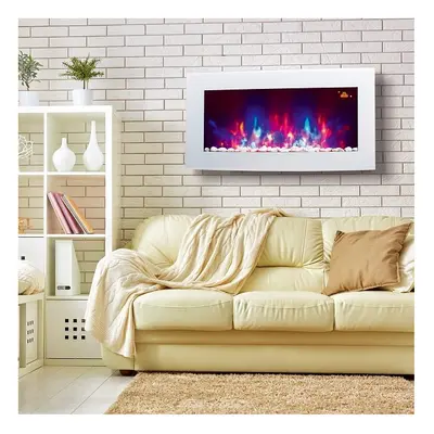 TruFlame colour Side LEDs Wall Mounted Arched White Glass Electric Fire with Pebble Effect