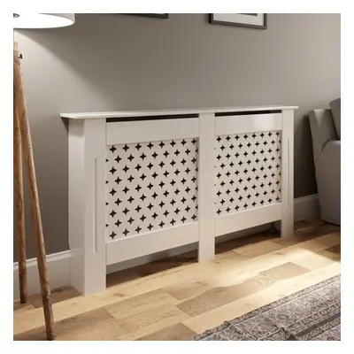 Radiator Cover Wall Cabinet Medium MDF Wood White Diamond Style Modern Furniture